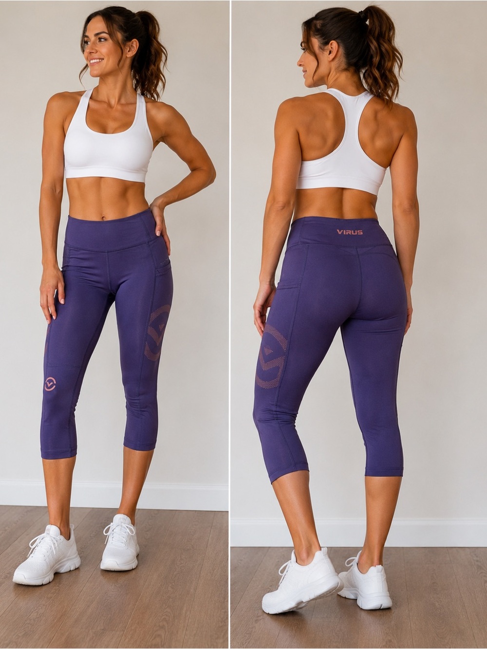 Virus Action Sport Performance Purple Compression Crop Leggings | Medium
